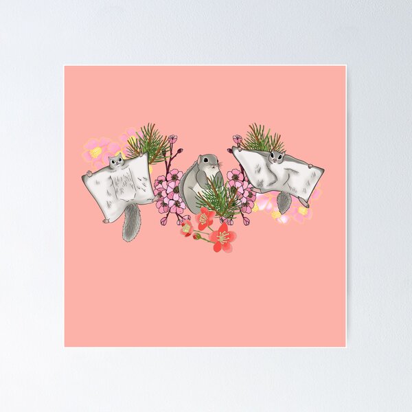 Item preview, Japanese dwarf flying squirrel and cherry blossom, peach bud designed and sold by Naty Design Prague.
