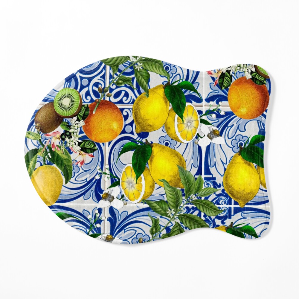 Mediterranean Lemon on Blue Ceramic Tiles Tote Bag for Sale by kapotka