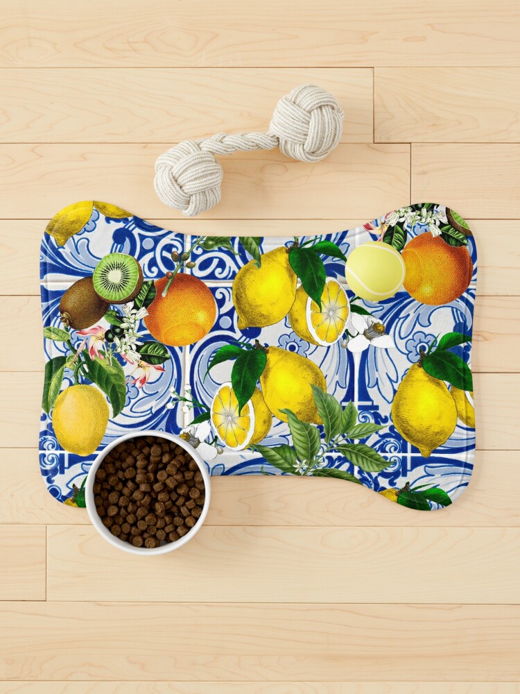 Mediterranean Lemon on Blue Ceramic Tiles Tote Bag for Sale by kapotka