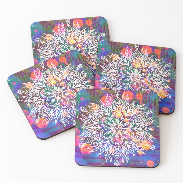 Item preview, White floral mandala with watercolor splashes background designed and sold by AleFairyland.