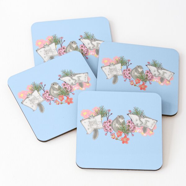 Item preview, Japanese dwarf flying squirrel and cherry blossom, sky blue designed and sold by Naty Design Prague.