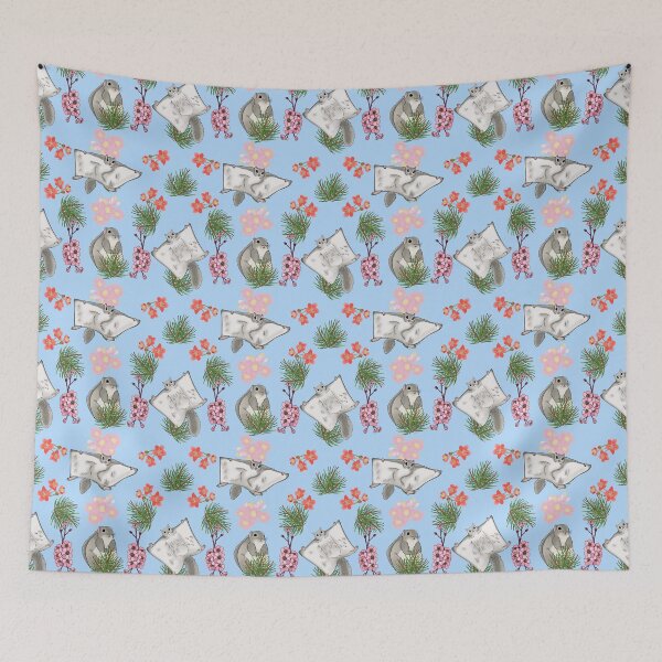 Item preview, Japanese dwarf flying squirrel and cherry blossom, sky blue designed and sold by Naty Design Prague.