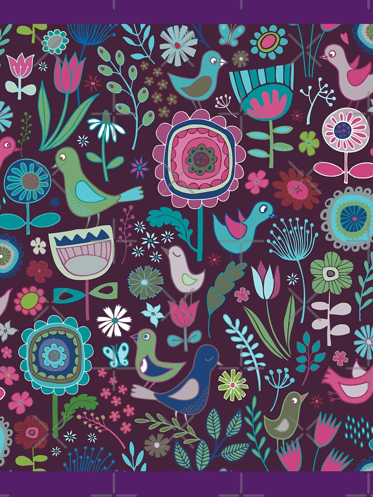 Birds and Blooms - blueberry - pretty floral bird pattern by Cecca Designs by Cecca-Designs