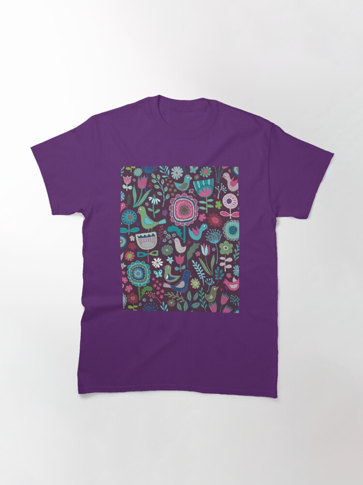 Alternate view of Birds and Blooms - blueberry - pretty floral bird pattern by Cecca Designs Classic T-Shirt