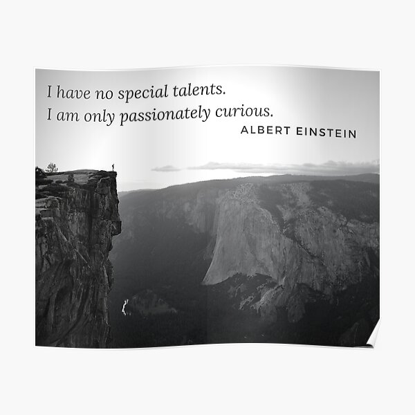 Passionately Curious Einstein Inspirational Quote Poster