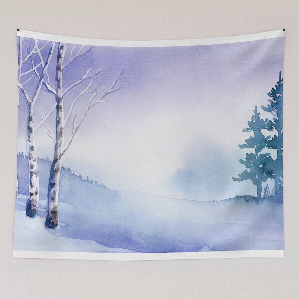 Item preview, Hand-drawn Winter Watercolor Misty Cedar Forest illustration designed and sold by hatimelhag.
