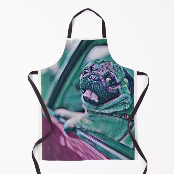 Item preview, Retro Neon Purple Driving Dog Portrait Puppy Pug Life Art designed and sold by TheWildFlix.