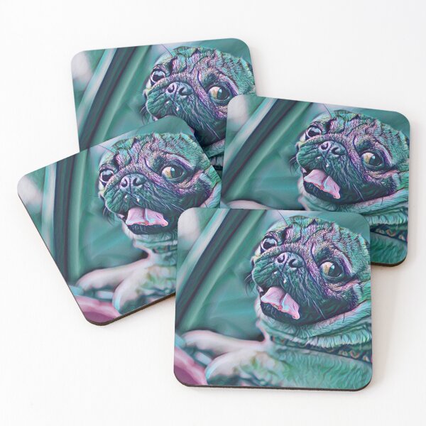 Item preview, Retro Neon Purple Driving Dog Portrait Puppy Pug Life Art designed and sold by TheWildFlix.