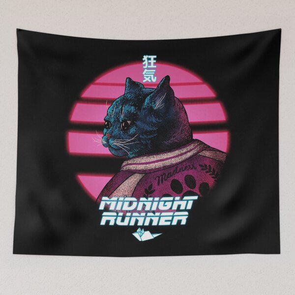 Item preview, Midnight Runner - Wee Hour Hyperactive Cat | Crepuscular | What Cats Do At Night | Late Night Cat Zoomies | Whimsical Blade Runner Parody | Chasing the elusive dot designed and sold by Any Color Designs.