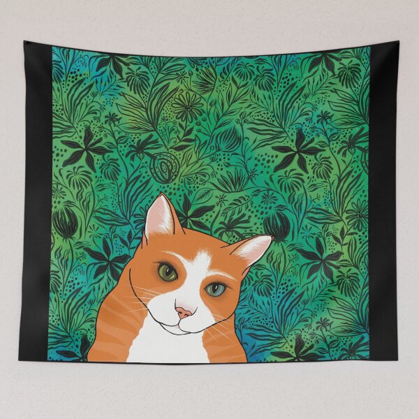 Item preview, The Cute Ginger cat is watching you from a pattern background designed and sold by marina63.