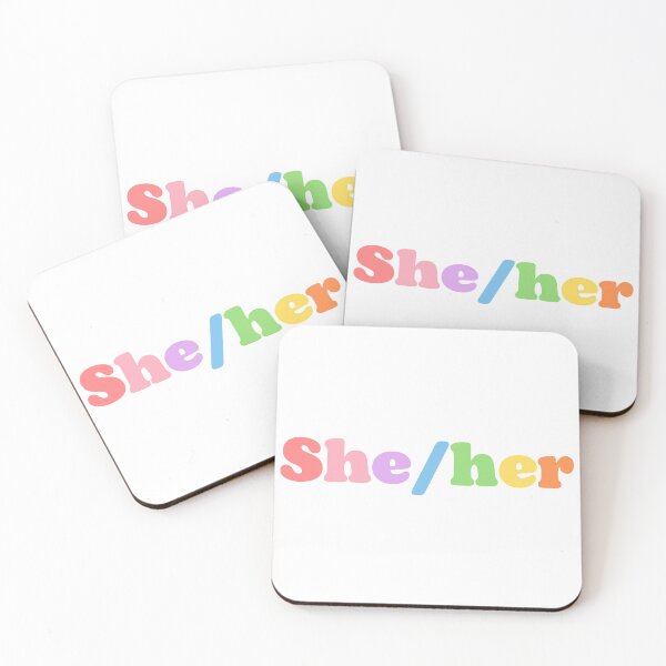 Item preview, She/her pronouns pastel rainbow design  designed and sold by Holly-berry-art.