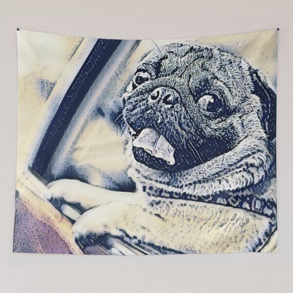Item preview, Rainy Day Driving Dutch Bulldog Portrait Puppy Pug Life Art designed and sold by TheWildFlix.