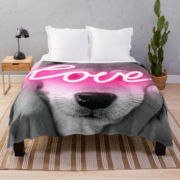 Item preview, Shiba Love Black and White Shiba Inu Photo with Neon Pink Love Sign designed and sold by MarikaJohnson.