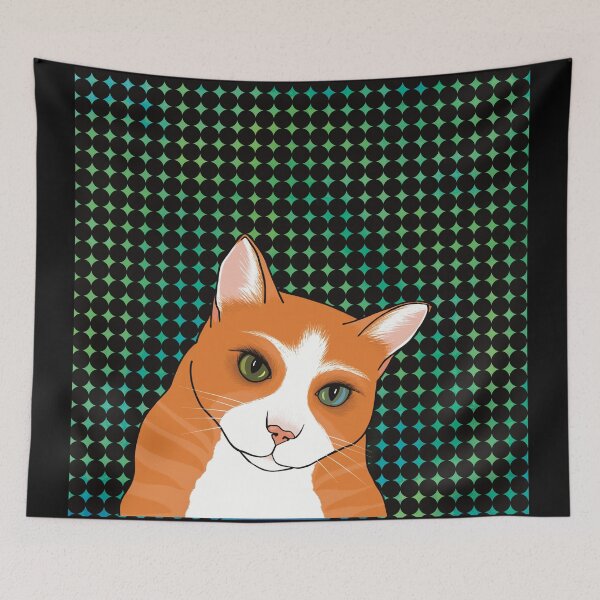Item preview, The Cute Ginger cat is watching you from an abstract pattern background designed and sold by marina63.