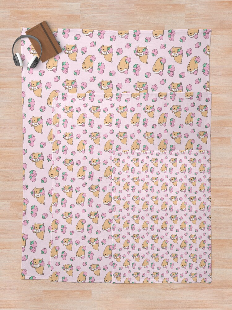 Alternate view of Pink Guinea Pig and Strawberry Pattern Throw Blanket