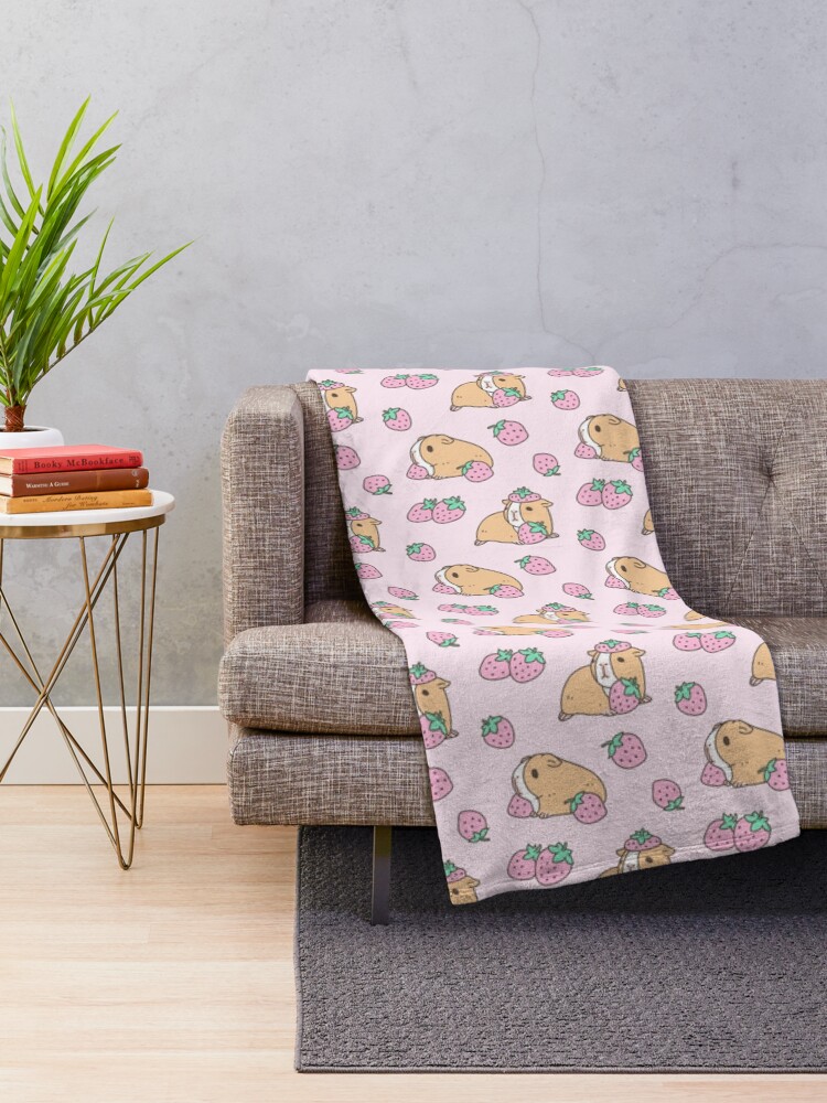 Alternate view of Pink Guinea Pig and Strawberry Pattern Throw Blanket