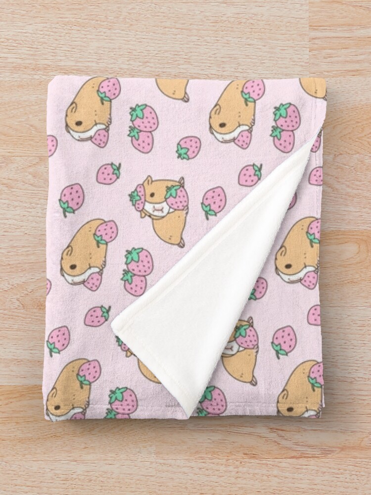 Alternate view of Pink Guinea Pig and Strawberry Pattern  Throw Blanket