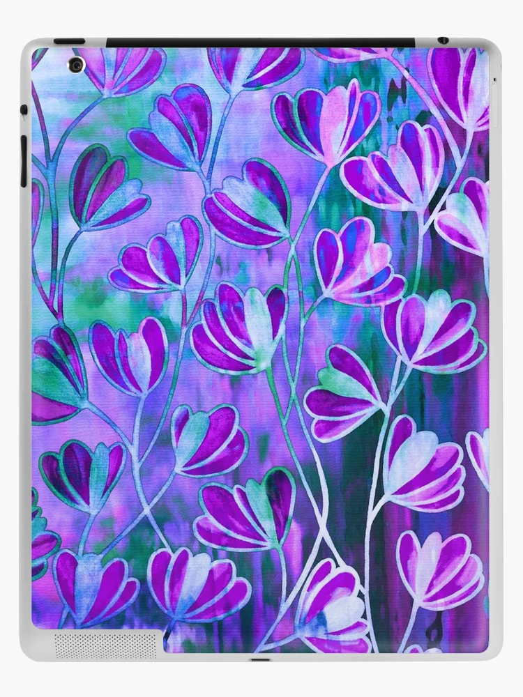 White Flower Pedals Over Purple Grunge Surface - Skin Decal Vinyl