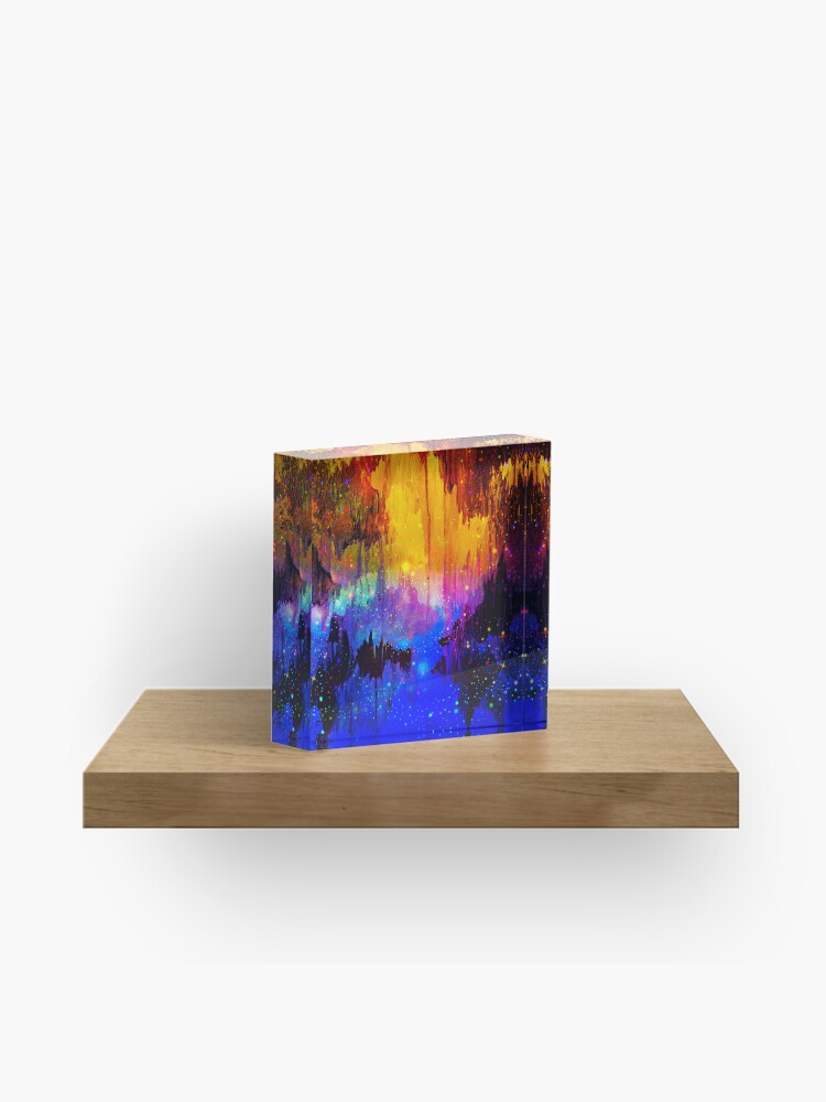 CASTLES IN THE MIST Bold Rainbow Colorful Magical Fantasy Fine Art Abstract Acrylic  Painting Acrylic Block for Sale by EbiEmporium