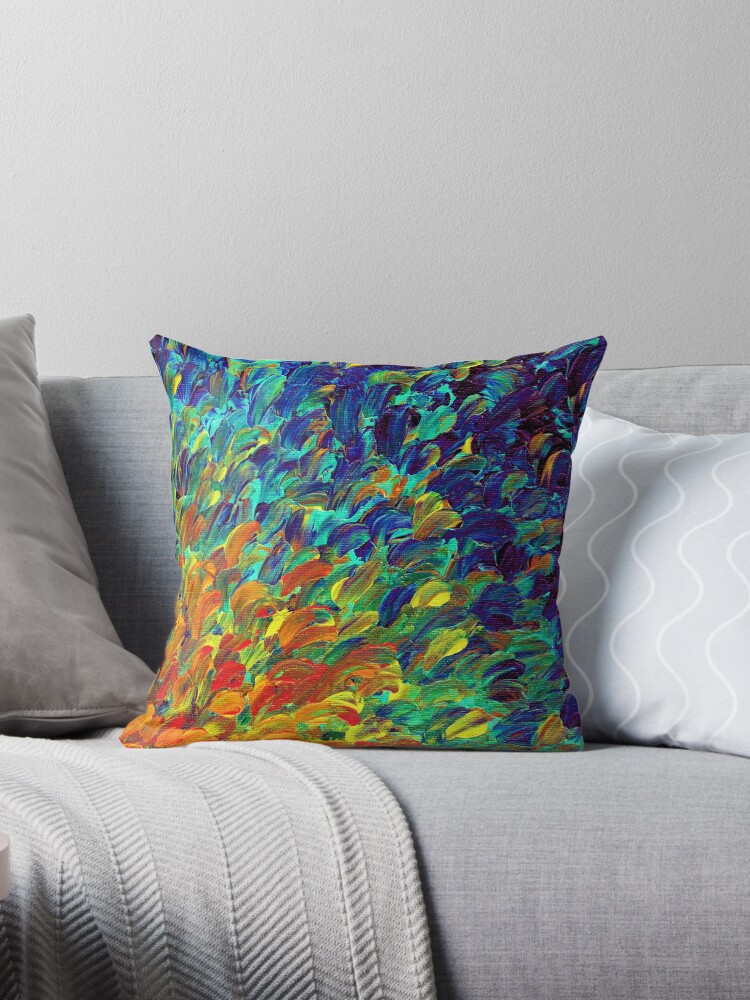 WELCOME TO UTOPIA Bold Rainbow Multicolor Abstract Painting Forest Nature  Whimsical Fantasy Fine Art Rectangular Pillow by EbiEmporium