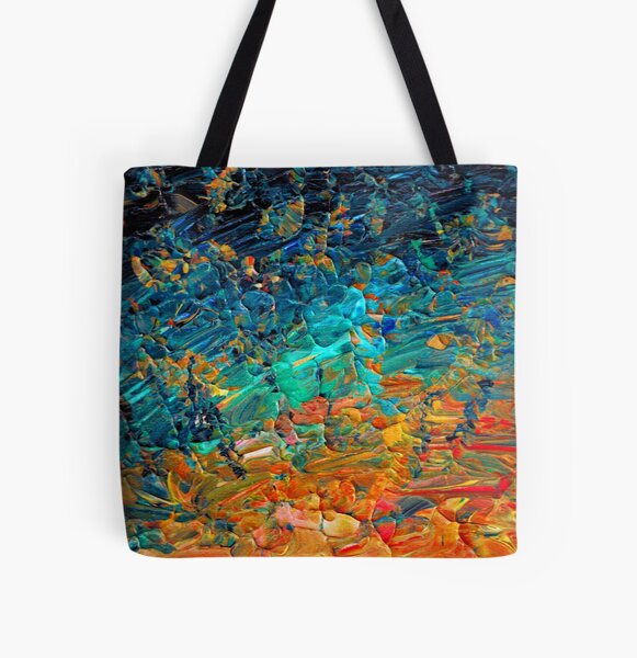 ETERNAL TIDE 2 Bold Rainbow Colorful Deep BlueTurquoise Aqua Orange Yellow Ombre Waves Abstract Acrylic Painting All Over Print Tote Bag