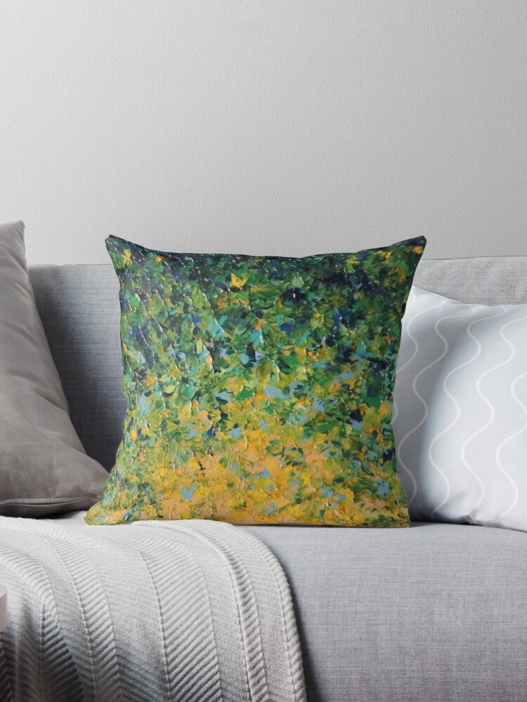 WELCOME TO UTOPIA Bold Rainbow Multicolor Abstract Painting Forest Nature  Whimsical Fantasy Fine Art Rectangular Pillow by EbiEmporium