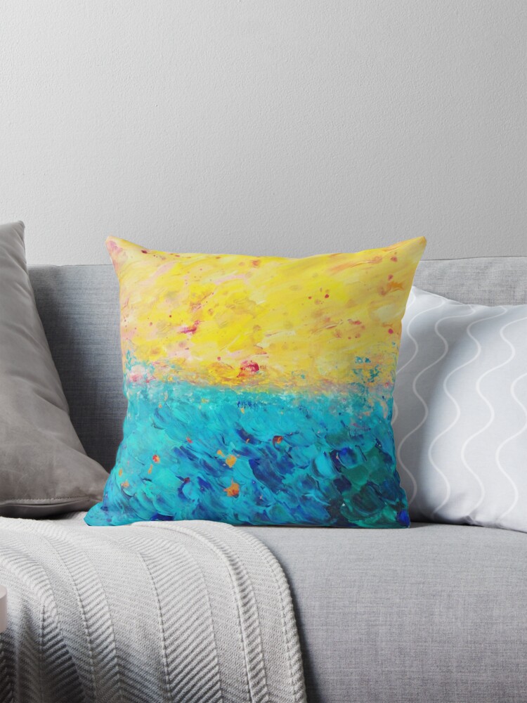 THE DIVIDE Stunning Bold Colors Ocean Waves Sun Modern Beach Chic Theme Abstract Painting Pillow for Sale by EbiEmporium Redbubble