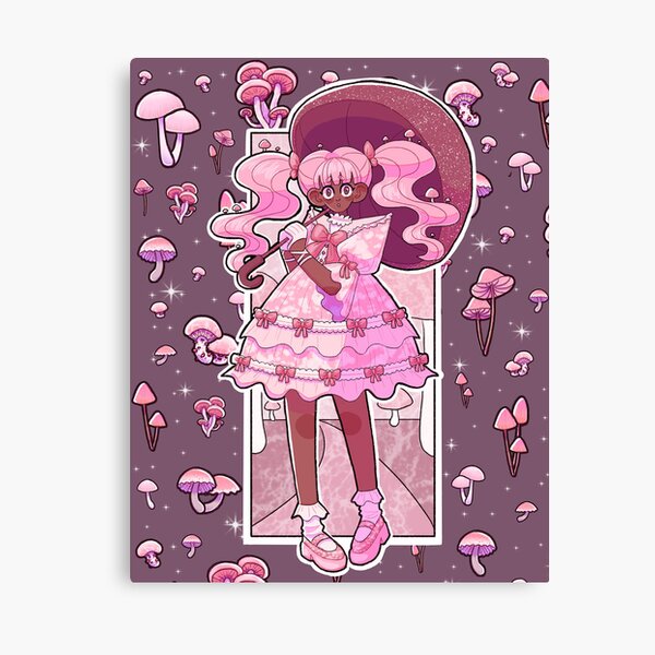 Cute pink mushroom girl holding an umbrella Canvas Print