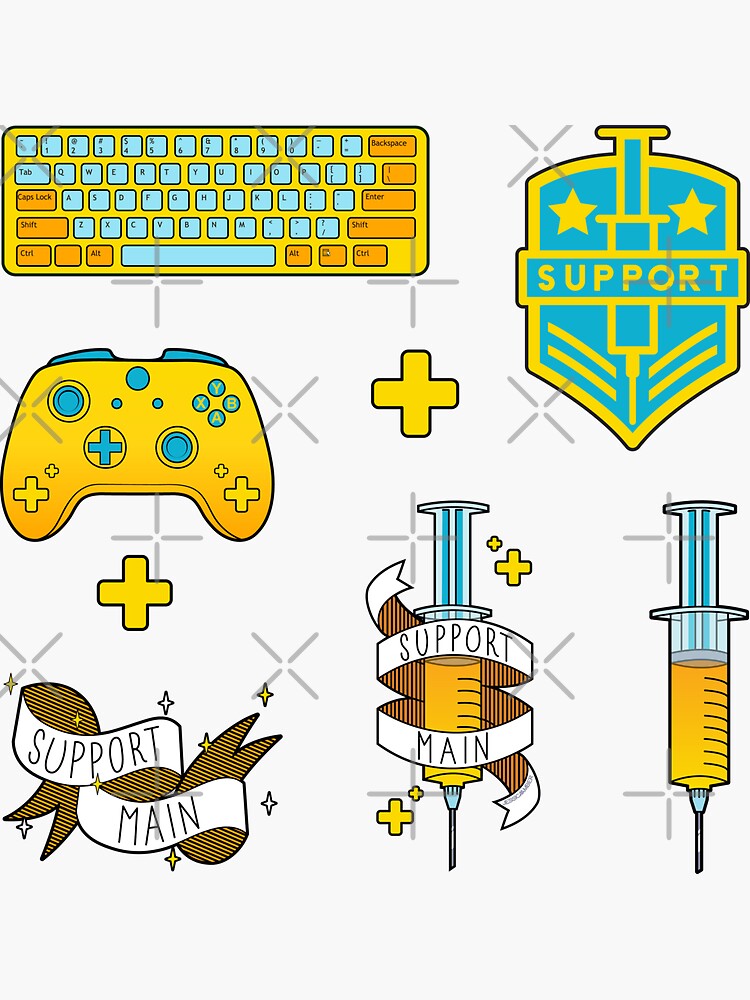 "Support Main Gamer Healer Cartoon Sticker Pack" Sticker for Sale by