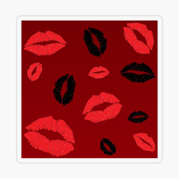 Red, Red, Black Kisses Lips TeAnne Transparent Sticker