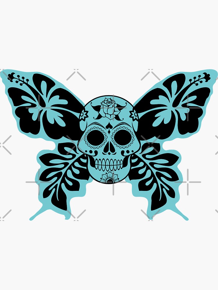 Awesome Blue Hibiscus Flower Art Sugar Skull Butterfly Sticker for Sale by  CattlettArt