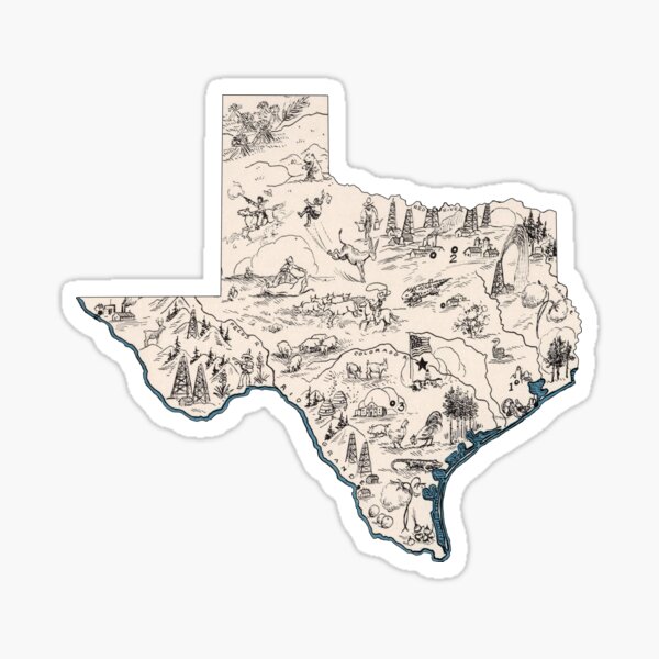 Texas Vintage Picture Map Sticker