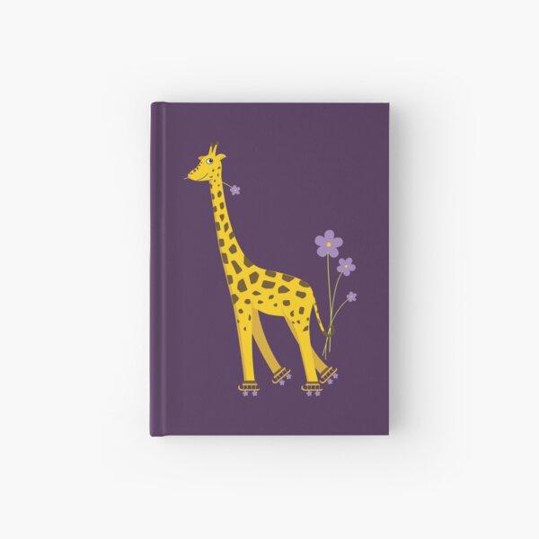 Purple Cartoon Funny Giraffe Roller Skating Hardcover Journal