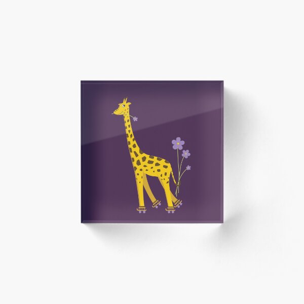 Purple Cartoon Funny Giraffe Roller Skating Acrylic Block