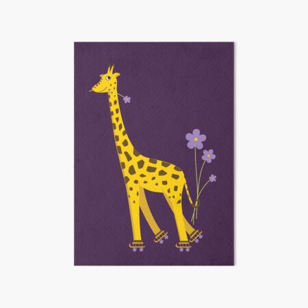 Purple Cartoon Funny Giraffe Roller Skating Art Board Print