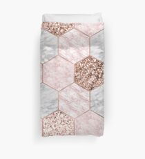 Rose gold dreaming - marble hexagons Duvet Cover