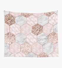 Rose gold dreaming - marble hexagons Wall Tapestry