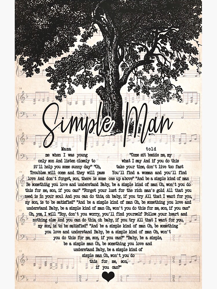 "Simple Man Lyrics Poster, Lynyrd Skynyrd Song Lyrics Poster, Song ...