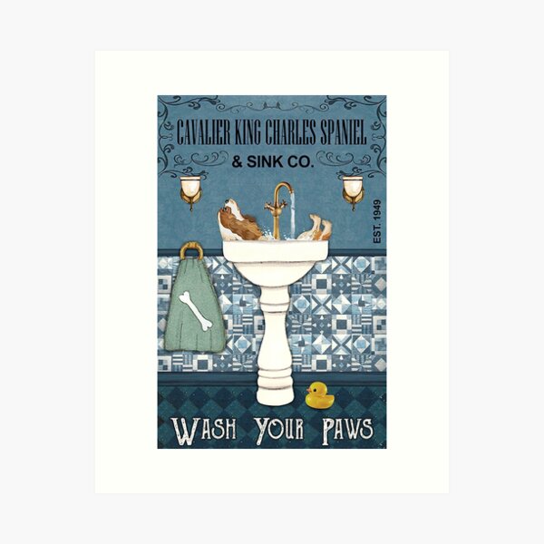 Item preview, Sink Company Cavalier King Charles Spaniel Poster, Wash Your Paws, Dog Poster, Dog Lover Gift, Dog Bathroom Decor, Dog Bathroom Wall Art, Charles Spaniel Lovers designed and sold by Steve Kane.