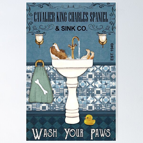Artikel-Vorschau von Sink Company Cavalier King Charles Spaniel Poster, Wash Your Paws, Dog Poster, Dog Lover Gift, Dog Bathroom Decor, Dog Bathroom Wall Art, Charles Spaniel Lovers, designt und verkauft von Steve Kane.