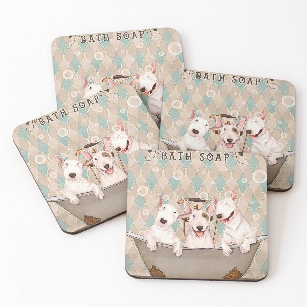 Item preview, Bull Terrier Bath Soap Company Poster, Dog Poster, Dog Lover Gift, Dog Bathroom Decor, Dog Bathroom Wall Art, Bull Terrier Lovers designed and sold by Steve Kane.