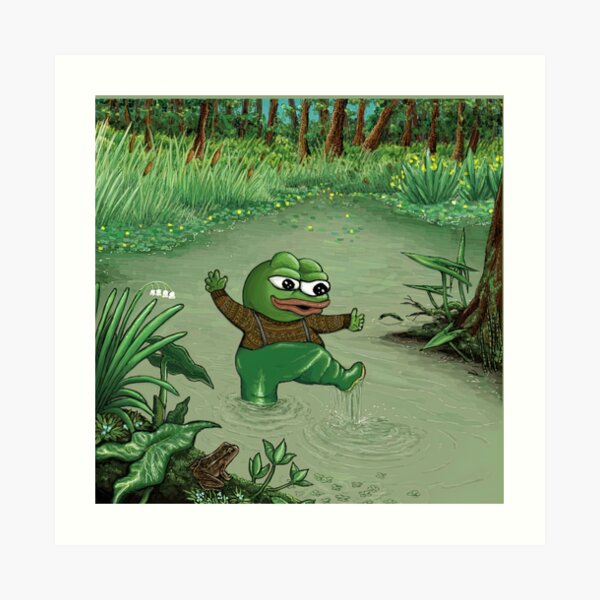 Happy Pepe The Frog Stomping In A Forest Swamp Art Print For Sale By