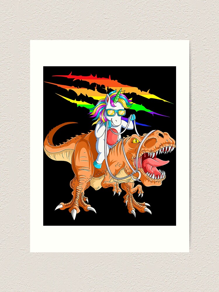 "Unicorn Riding T Rex Dinosaur" Art Print for Sale by HugheDemeyer ...