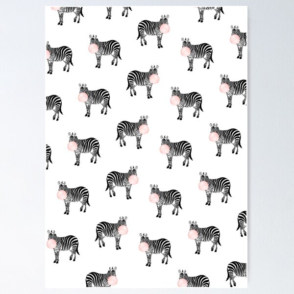 Item preview, Zebra pattern, Pink bubble gum, Kids art, Funny art, Animal, Kids room, Modern art, Wall art, Print, Minimalistic, Modern, Humor, Black and white designed and sold by juliaemelian.