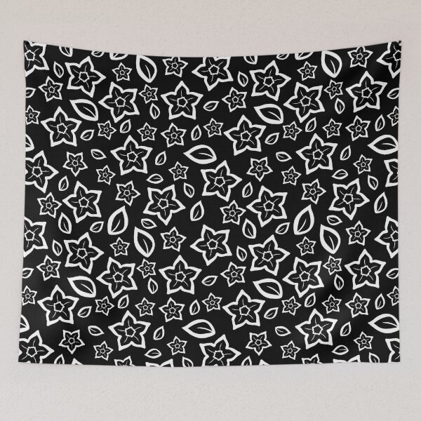 Item preview, White Over Black Abstract Line Art Flower Pattern designed and sold by BiscuitSnack.