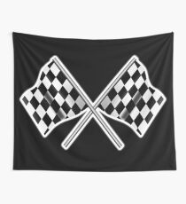RACE, CAR, Checkered Flag, Crossed, Motorsport, WIN, WINNER, Chequered Flag, Racing Cars, Race, Finish line, on BLACK Wall Tapestry