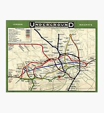 TUBE, UNDERGROUND, MAP, 1908, London, Historic, UK, GB, England, on Green Photographic Print