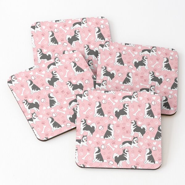 Item preview, Playing Black and White Alaskan Malamute - Pink Background designed and sold by Lulupainting.