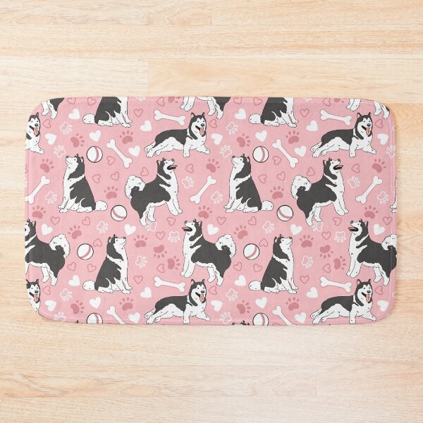 Item preview, Playing Black and White Alaskan Malamute - Pink Background designed and sold by Lulupainting.