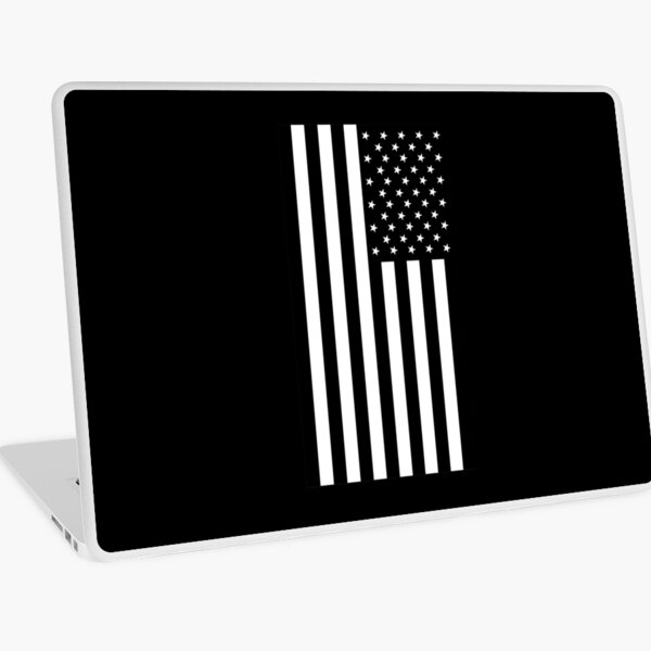 American Flag, BLACK, In Mourning, America, Americana, Stars & Stripes, White on Black, PORTRAIT, USA. Laptop Skin